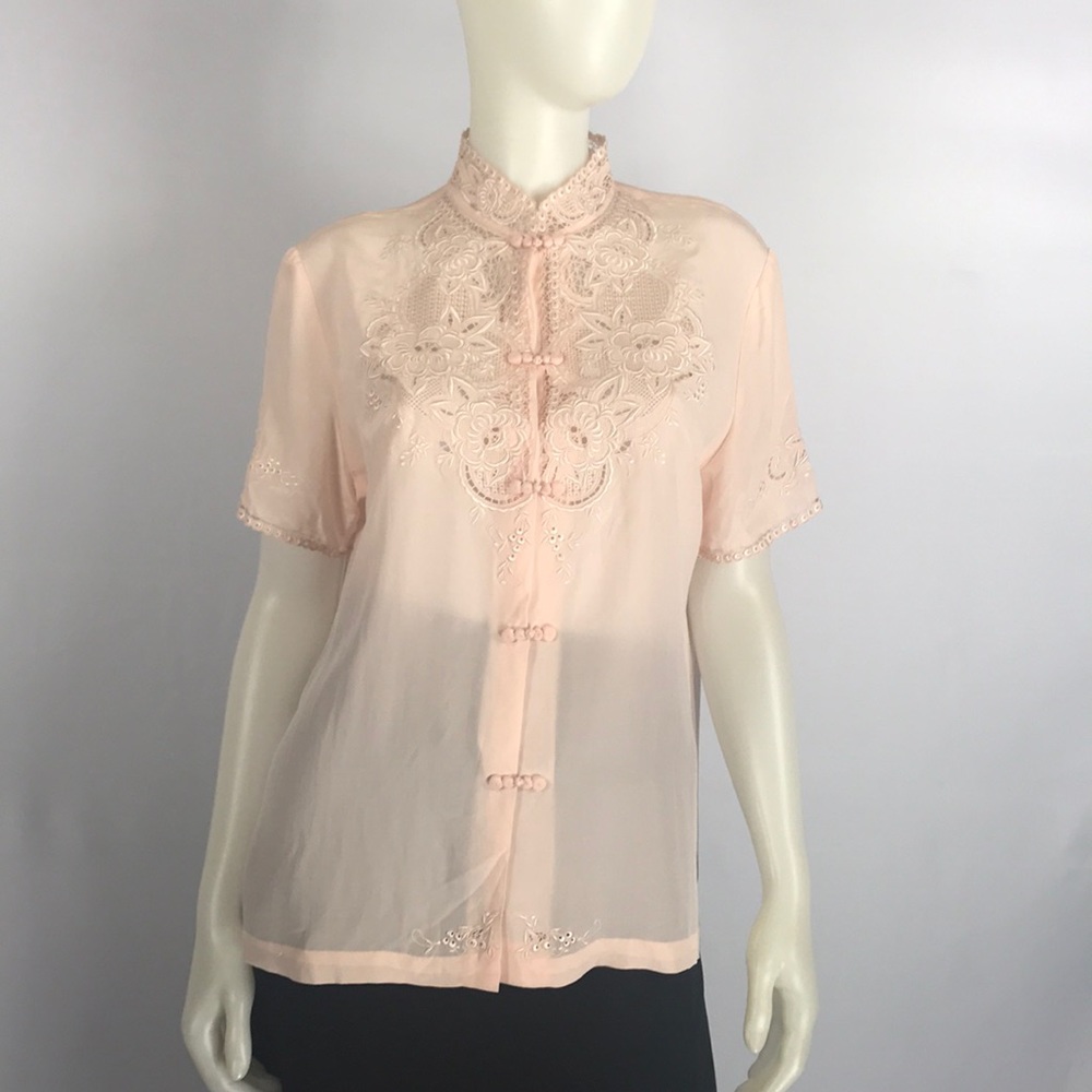 Red Peacock 100% Pure Silk Hand Embroidered Buttoned Shirt Size M